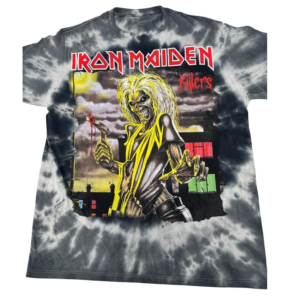 Iron Maiden Killers T Shirt Mens Large Grey Tie Dye Graphic‎ Band Tee 2017 Rock